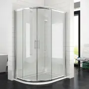 ELEGANT Silver Framed Curved Shower Enclosure Round Sliding Door with Shower Base 800x1000mm