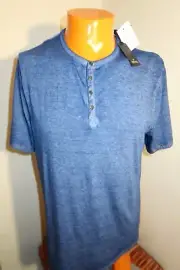 A9 BUFFALO DAVID BITTON Mens Kasum blue Classic Fit Stretch Henley Shirt XL NWT