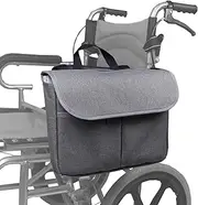 Wheelchair Pouch, Large Capacity Senior Walker Bags, Wheelchair Side Bag, Walker Side Bag for Walker and Stroller Hanging Armrest Storage for Easy Access Ideal for Seniors and Elderly (Grey)