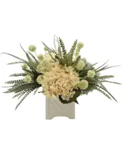 Creative Displays Cream and Teal Hydrangea with Feathers Floral Arrangement