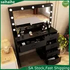 Vanity Desk w/ 11 Lights Makeup Mirror 5 Drawers Black Dressing Table Vanity Set