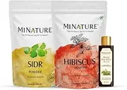 Frizzy Hair Combo by mi nature |Hibiscus (227g) Sidr (227g) Powder with Elixir Oil(100ml) | For Natural Beautiful Hair | Hair Pack for Conditioning, Smooth, and Shinny, and all types of Hair |