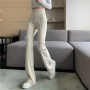 Plain Boot-Cut Pants Almond - S
