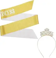 [COLLBATH] Luxury Birthday Headband Sash Set Women's Sparkly Rhinestone Princess Headpiece