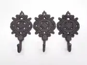 3 Rustic Brown Cast Iron Shabby Hooks Coat Hooks Wall Hooks