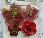Mixed Textured Blossoms RED x 4 Fabric Mesh Flowers 35-60mm Petaloo C3