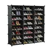 Black DIY Cube Shoe Rack Storage Organiser - 3 Column 8 Row - Clear Door