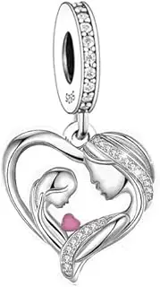 [Mon & Sons] Mother Daughter Memorial I Love You Heart Charm Bead Pendant 925 Sterling Silver Dangle Compatible With Pandora Charm Bracelet, Metal