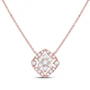 14k Rose Gold Round Diamond Floral Cluster Necklace 1/3 Cttw