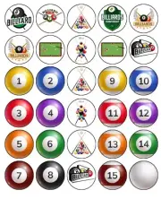Snooker Ball Edible Cupcake Toppers Wafer Billiards Cake Decorations (2 Sizes)