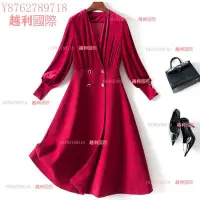 在飛比找Yahoo!奇摩拍賣優惠-高貴優雅金絲絨連衣裙2022秋季新款紅色小個子拼接裙子836