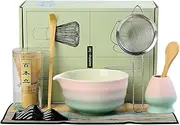 8Pcs Matcha Whisk Set Ceramic Matcha Bowl with Spout,Spoon, Sieve,Stirrer Holder for Matcha Tea Ceremony