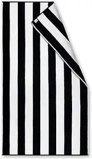 Premium Black Cabana Stripe Oversized Beach Towel - 100% Egyptian Cotton - 40 x 72 Inch - Double Terry Yarn Dyed (1 Towel)
