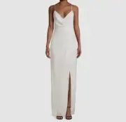 $295 Aidan Mattox Women's White Cowl Neck Leg Slit Column Gown Dress Size US 2