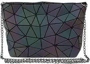 [AiSi] Geometric Pu Leather Shoulder Handbags Holographic Clutch Bag Metal Chain Satchel Purse