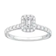 Bevilles Emerald Cut Halo Ring with 1.10kt of Laboratory Grown Diamonds in 9kt White Gold