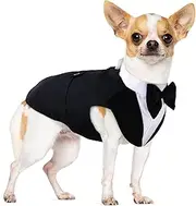 PUMYPOREITY Medium Dog Bowtie Tuxedo Suit, Dog Wedding Outfit, Cat Tuxedo, Dog Tuxedo and Bandana Set for Chihuahua, Boston Terrier, Bichon, Corgi, Pomeranian, 2 Pieces/Pack, M, Black