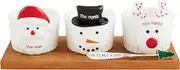 Mud Pie Xmas Wood Ramekin Set Serving, board 4 1/4" x 9 3/4" | dip 3" x 2 3/4" dia, BROWN