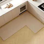 Anti-Slip Corner Kitchen Rug, Kitchen Mats for Floor,1 Piece L-Shaped Floor Mats,Super Absorption Linen Corner Mat for Home,Kitchenbeige Left-L,39''X59''X18''