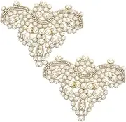 DOITOOL 2Pcs Pearl Applique DIY Patch Elegant Beaded Shoe Accessory for Clothes Hats for Wedding Dress and Costumes Handmade Decorative Embellishments