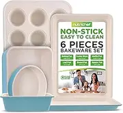 Nutrichef 6-Pcs Kitchen Oven Baking Pans Non-Stick Sheets Set, Attractive Green Pans & White Inside, Quality Kitchenware for Cooking & Baking Cake