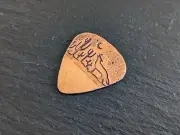 Copper guitar pick with howling coyote and cacti - playable - handmade