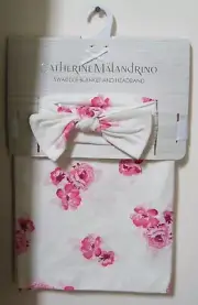 Catherine Malandrino 2 Pc Ivory Pink Rose Swaddle Baby Blanket & Headband Photo