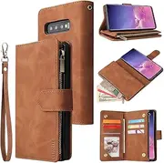 LBYZCASE Galaxy S10E Case,Samsung S10e Wallet Case,Luxury Folio Flip Leather Phone Cover[Zipper Pocket][Wrist Strap][Kickstand][Magnetic Closure] for Samsung Galaxy S10e-Brown