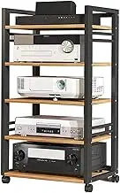 5-Tier AV Media Stand,Movable Audio Record Player Stand,Adjustable Shelves,for Living Room Gaming Recording Studio,Load 150kg(Black)