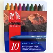 Caran d'Ache Neocolor I Water-Resistant Wax Pastels 10 Classic Colors in Tin