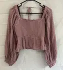 NWT American Eagle Womans L Peasant Boho Crop Top Tube Blouse Mauve