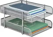 Mind Reader Stackable Paper Tray, Desktop Organizer, File Storage, Office, Metal Mesh, 10.5" L x 13.25" W x 7.5" H, 2 Pcs, Silver