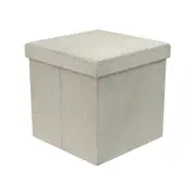 Flexi Storage Living 380 x 380 x 380mm Soft Grey Linen Square Storage Ottoman