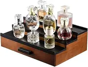 Snblzhef Wooden Cologne Organizer Shelf for Men Dresser, 3 Tier Display Stand with Drawer Storage Organizer Tray with Compartment