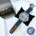 帝安諾-實體店面 ARMANI EXCHANGE A|X 三眼三環 大錶面 鐵灰 牛仔皮錶帶 AX1517 黑 48MM