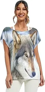 [RPLIFE] Animal Wolfdog Summer Blouses Blousy Sleeve Top, S-XXL Flowy Tees Women