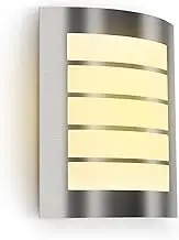 Kerry Wall Light, Outside Front Door Lighting Mains Powered, IP44 Exterior Lamp, Curved Stainless Steel Silver Security Light, E27 Sconce for Porch, Patio, Garden, Doorway