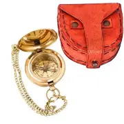 Brass Compass Nautical Pocket Chain Backpacking Compass with Leather Box Camp...