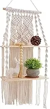 Boho Floating Shelf, Wall Plant Shelves, 2-Tier Wooden Plant Shelf, Floating Tapestry Boho Shelves, Boho Wall Decoration for Bedroom, Living Room