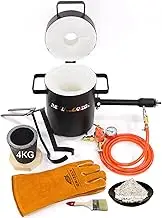 DEVIL-FORGE Gas Propane Furnace FB1Sb Full Kit - 4Kg Crucible Tongs Heat Resistant Gloves 1 DFC Burner 180.000 BTU Foundry Metalsmiths 2642°F/1450°C Brass Copper Bronze Silver etc