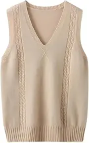 [Amazhiyu] Womens Sweater Vest, 100% Wool Sweater Vest Sleeveless V Neck Knitted Pullover Top