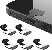 Gamer Gear iPhone USB-C Dust Plug with Adhesive – Flexible Silicone Port Protector for iPhone 15/16 Series, 5-Pack (Black)