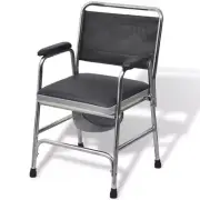 Commode Chair With Cushion Black Steel Frame Elderly Bedside Toilet Potty Seat