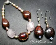 Australian Solid Boulder Opal Jewelry Set Earrings Bracelet Silver Handmade Gem