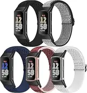 Bcuckood 5 Pack Elastic Nylon Watch Bands Compatible for Fitbit Charge 6/Fitbit Charge 5, Adjustable Breathable Replacement Stretchy Nylon Loop Wristband Sport Strap for Women Men