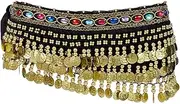 [GORGECRAFT] Belly Dancing Hip Scarf Dangling Gold Coins Crystal Wrist Tassel Chain Wrap Skirt Halloween Costume Accessory