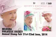 Stamps QE2 birthday 2014 mini sheet limited Edition MILDURA stamp club overprint