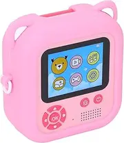 Kids Print Camera, 48MP 1920 X 1080P Thermal Printing 180 Degree Rotatable Lens 2.4 Inch Screen Digital Photo Frame, with Anti Lost Lanyard, 1200mAh Battery, (Pink)