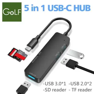 【Golf】5合1 USB C 多功能讀卡機(USB 3.0*1+USB 2.0*2+SD/TF reader)