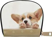 [EdWal] Cute Corgi Print Card Holder Unisex Credit Card Case for Men and Women Leather Card Holder, Slim Business Card, White, One Size